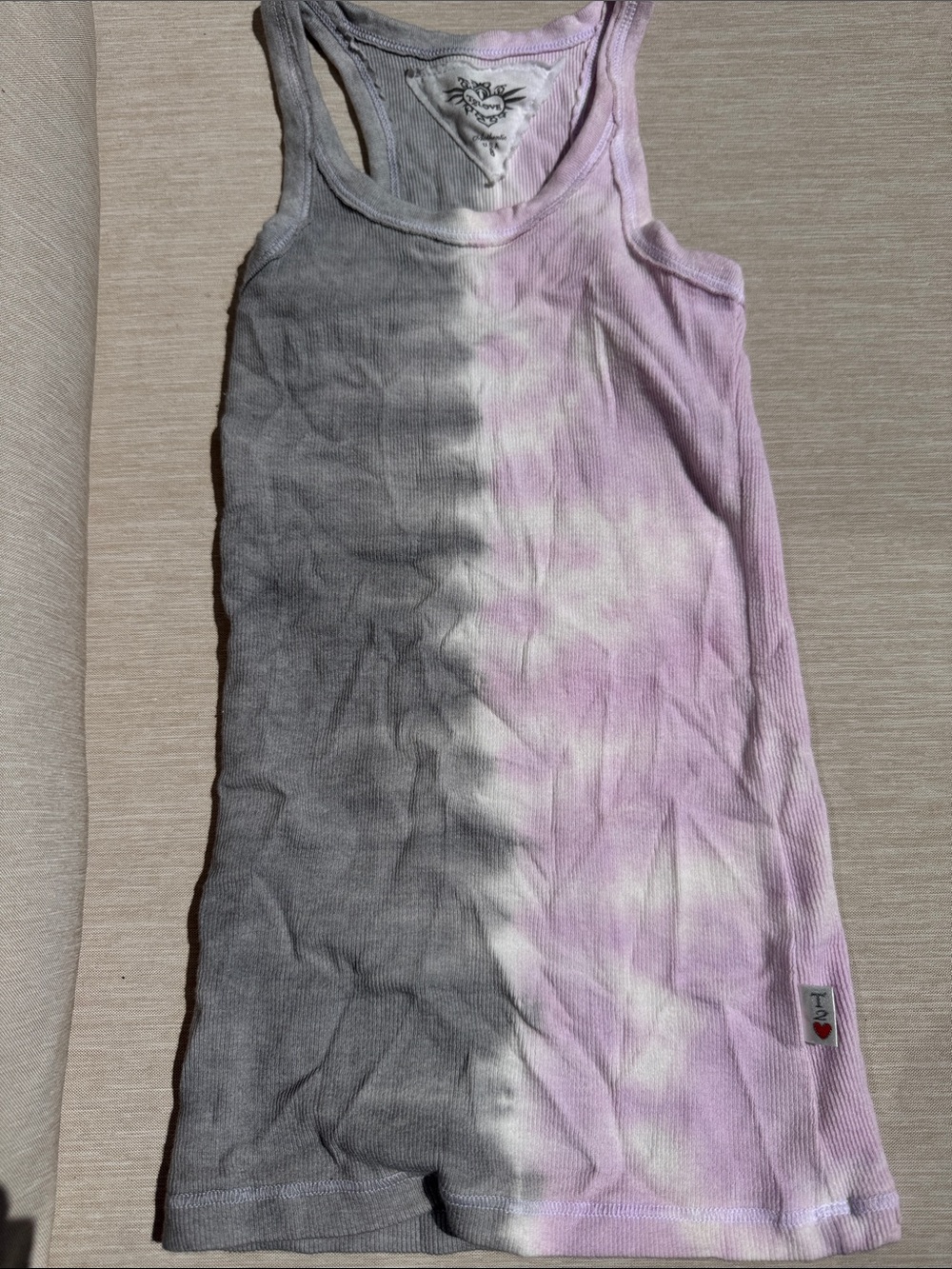 T2 Love Girls' Ribbed Tie-Dye Tank Dress - Gray & Light Purple